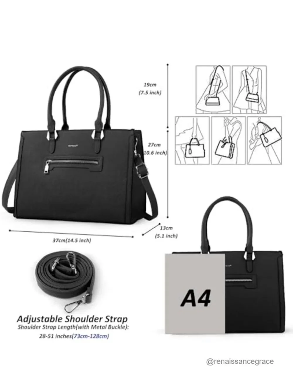 Vegan Leather Satchel Purse with Pockets, Work Tote Bag for Women